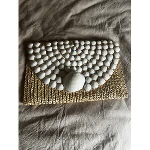Seashell Beaded Women's Clutch Purse Brown And White – Boho Coastal Beach Bag